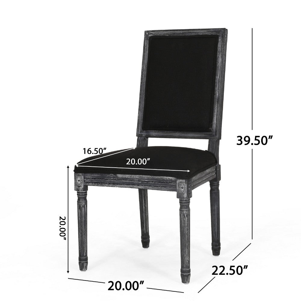 Benjara Kevin Dining Chair Set of 2, Black Fabric Padded Seat, Wood Frame