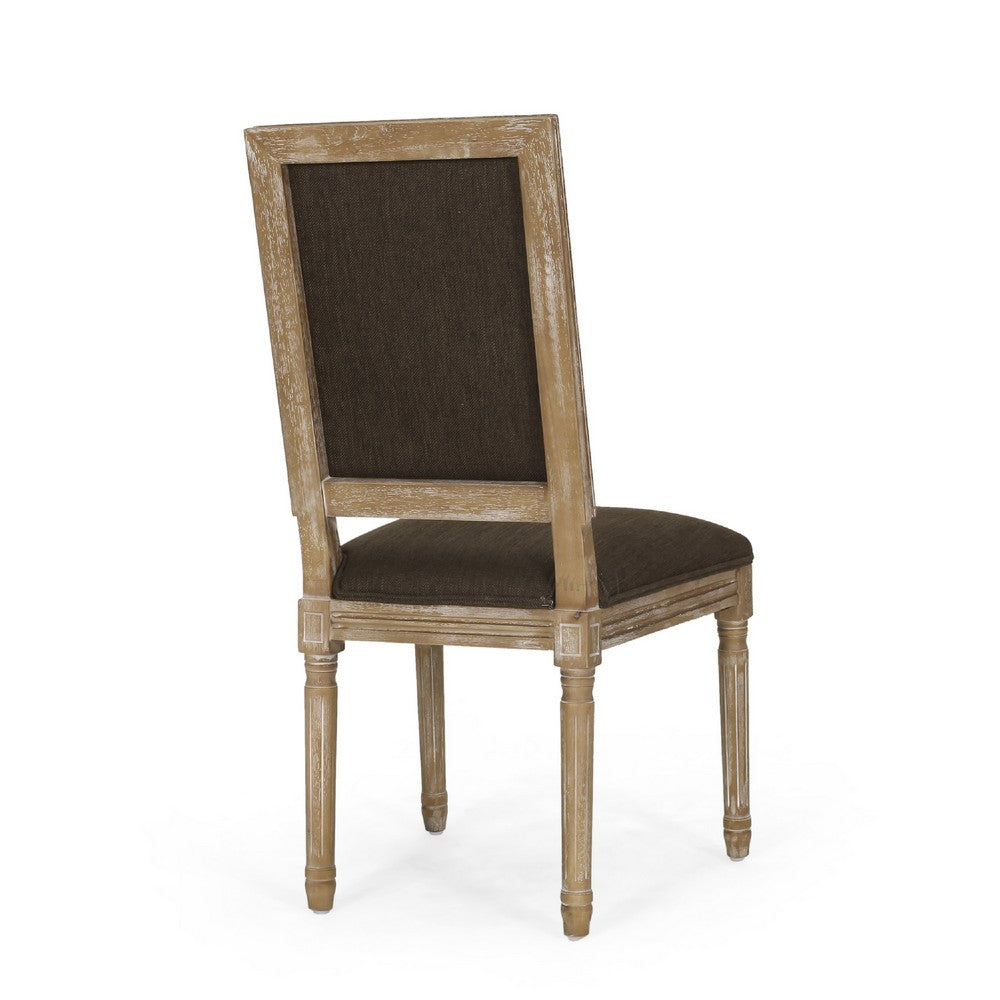 Benjara Kevin Dining Chair Set of 2, Brown Fabric Padded Seat, Natural Wood