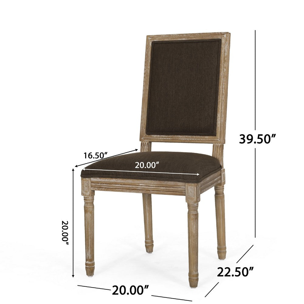 Benjara Kevin Dining Chair Set of 2, Brown Fabric Padded Seat, Natural Wood