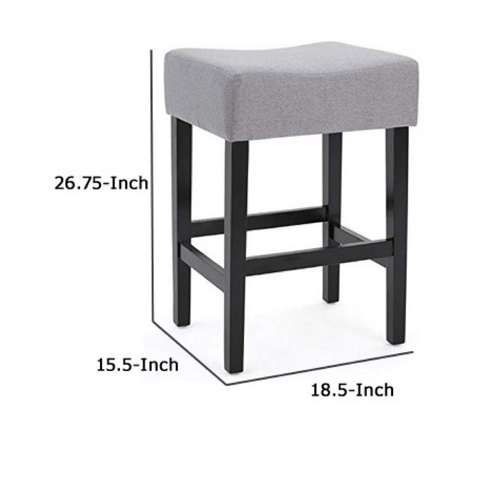 Benjara Seya Counter Stool Set of 2, Gray Waterproof Cushioned Seat, Black