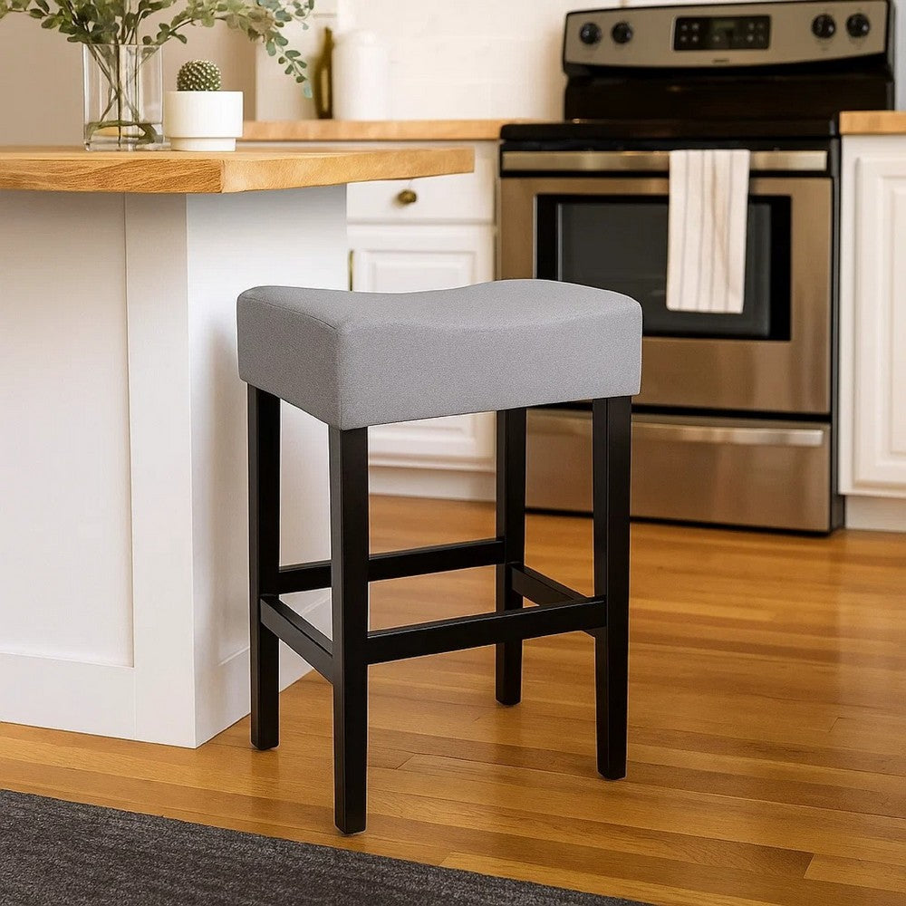 Benjara Seya Counter Stool Set of 2, Gray Waterproof Cushioned Seat, Black