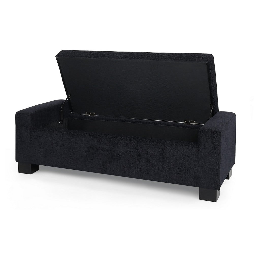 Benjara Kera Storage Ottoman Bench, Dark Blue Fabric, Lift Top, 50 Inch