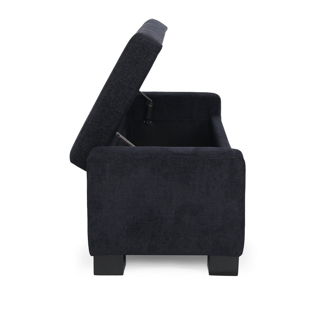 Benjara Kera Storage Ottoman Bench, Dark Blue Fabric, Lift Top, 50 Inch