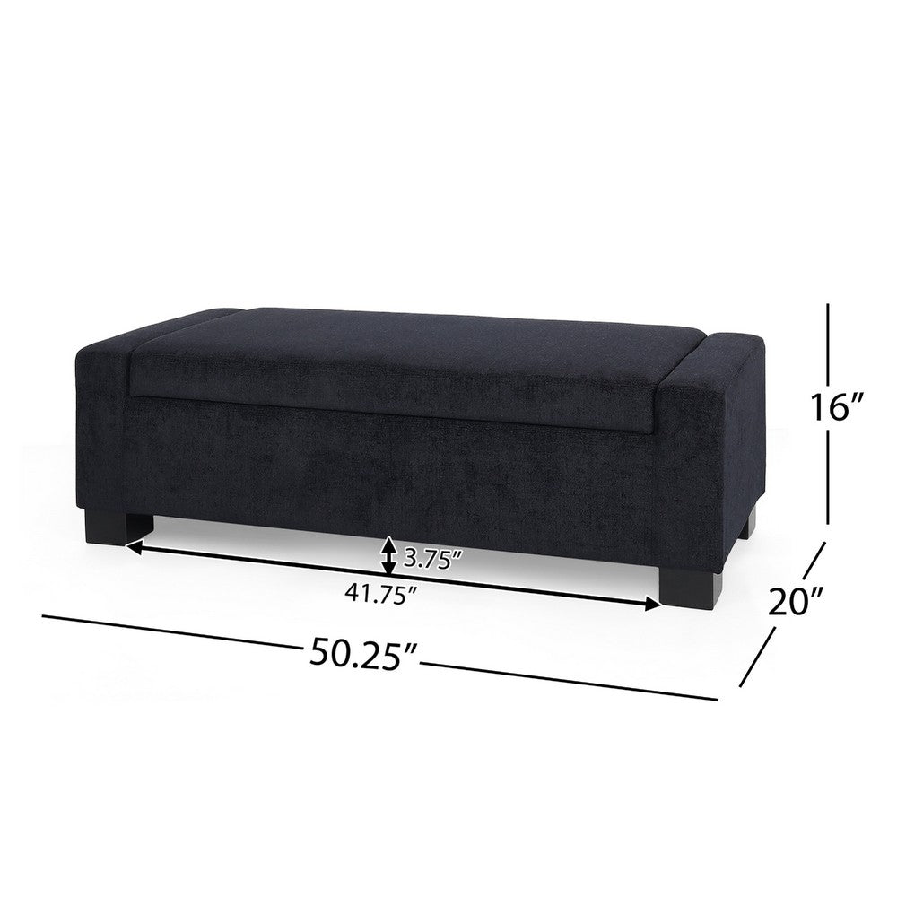 Benjara Kera Storage Ottoman Bench, Dark Blue Fabric, Lift Top, 50 Inch