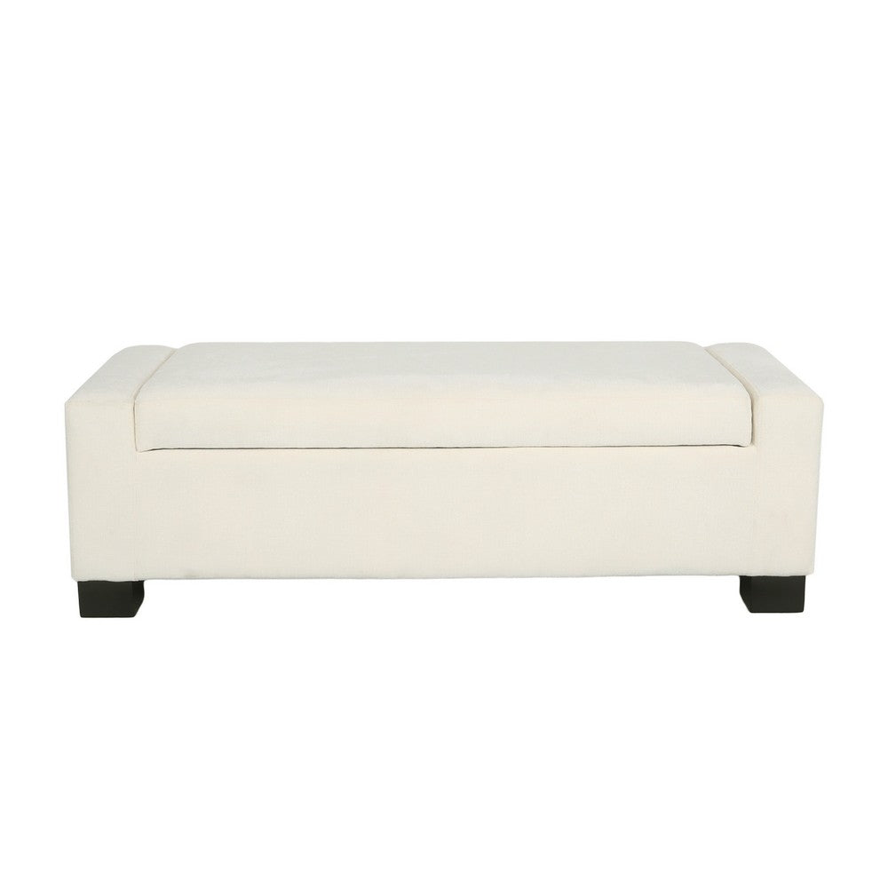 Benjara Kera Storage Ottoman Bench, Classic White Fabric, Lift Top, 50 Inch