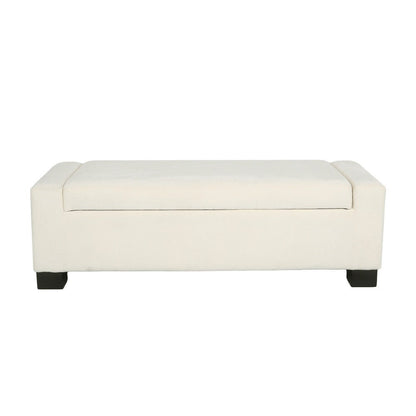 Benjara Kera Storage Ottoman Bench, Classic White Fabric, Lift Top, 50 Inch