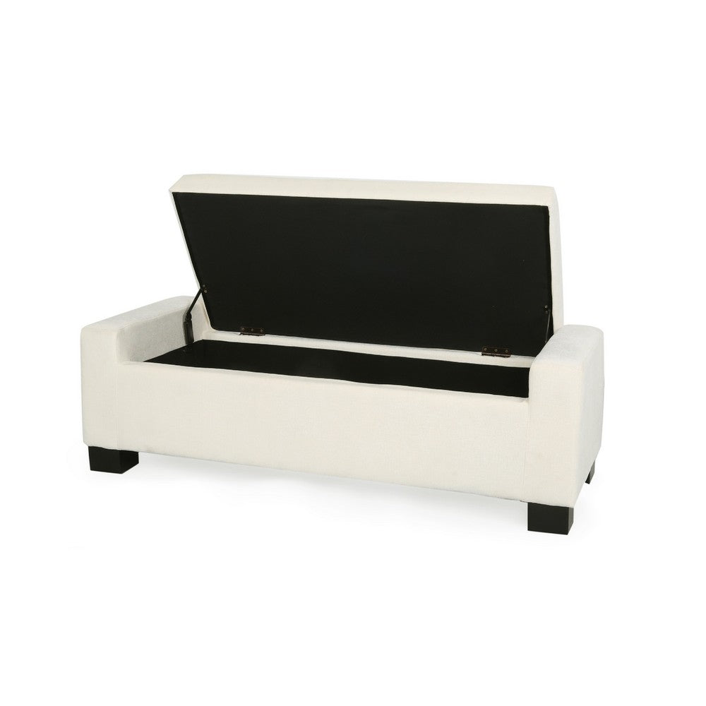 Benjara Kera Storage Ottoman Bench, Classic White Fabric, Lift Top, 50 Inch