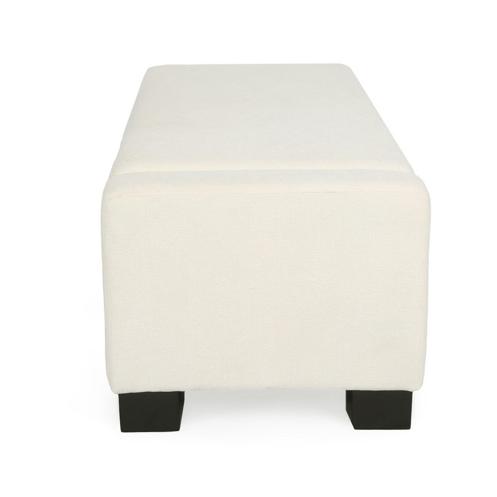 Benjara Kera Storage Ottoman Bench, Classic White Fabric, Lift Top, 50 Inch