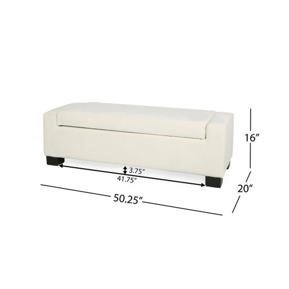 Benjara Kera Storage Ottoman Bench, Classic White Fabric, Lift Top, 50 Inch