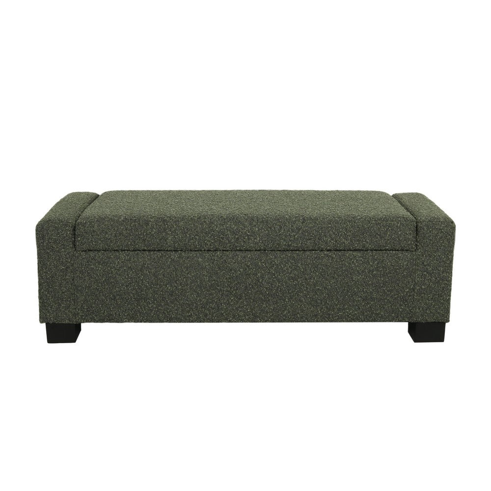 Benjara Kera Storage Ottoman Bench, Dark Green Fabric, Lift Top, 50 Inch