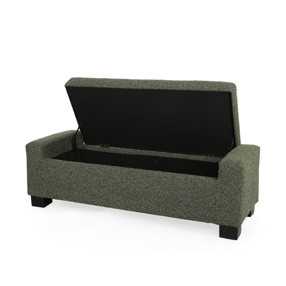Benjara Kera Storage Ottoman Bench, Dark Green Fabric, Lift Top, 50 Inch