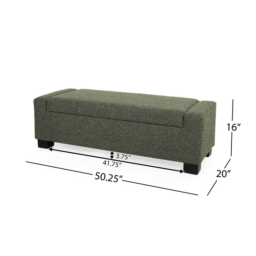 Benjara Kera Storage Ottoman Bench, Dark Green Fabric, Lift Top, 50 Inch