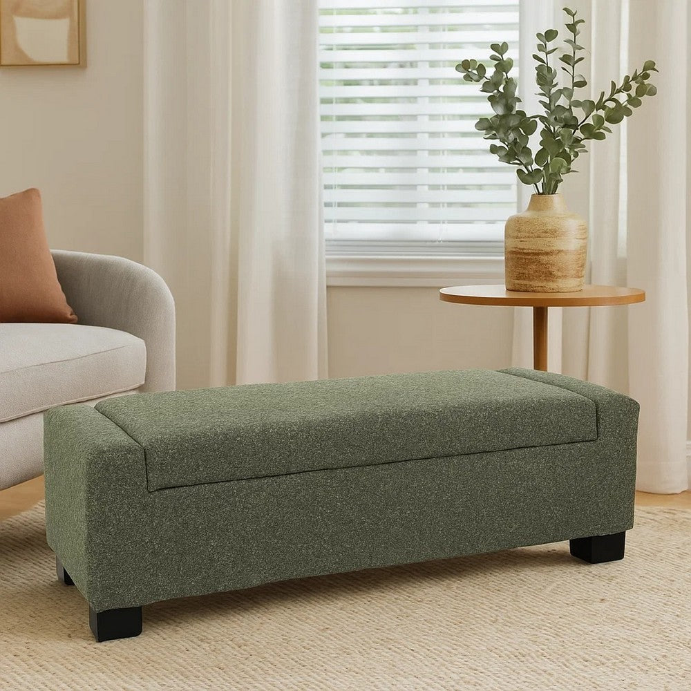 Benjara Kera Storage Ottoman Bench, Dark Green Fabric, Lift Top, 50 Inch