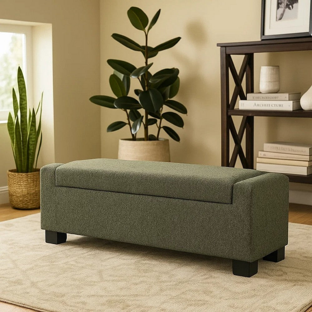 Benjara Kera Storage Ottoman Bench, Dark Green Fabric, Lift Top, 50 Inch