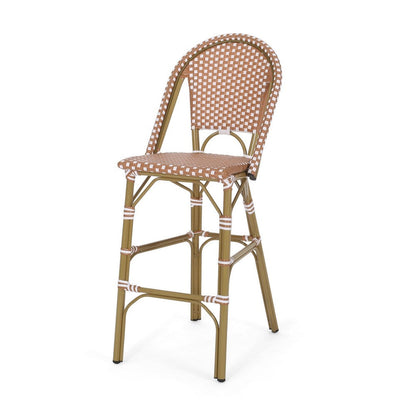 Benjara 46 Inch Outdoor Barstool Chair Set of 2, Red White Brown Woven Wicker