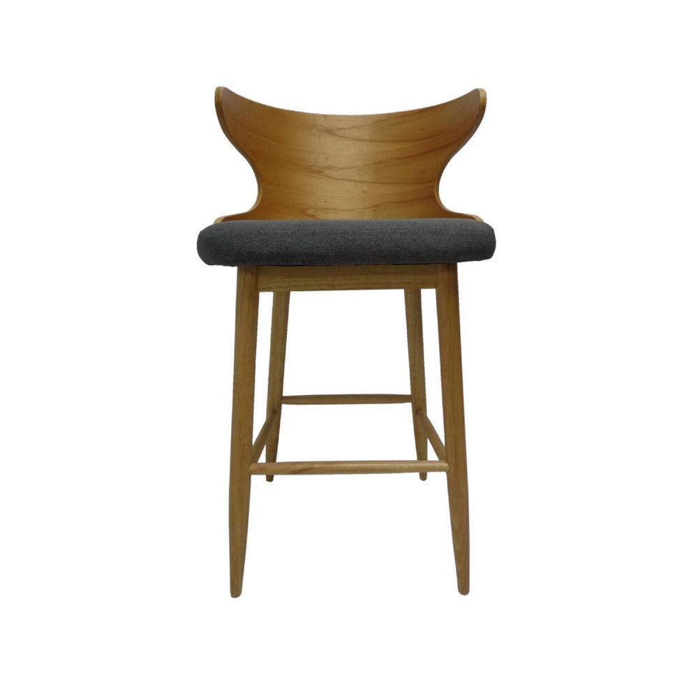 Benjara Modern Bar Height Chair Set of 2, Curved Backrest Charcoal Gray, Brown