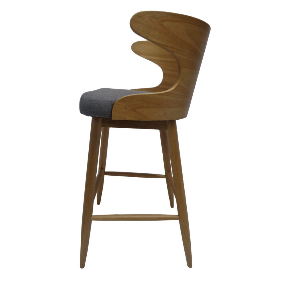 Benjara Modern Bar Height Chair Set of 2, Curved Backrest Charcoal Gray, Brown
