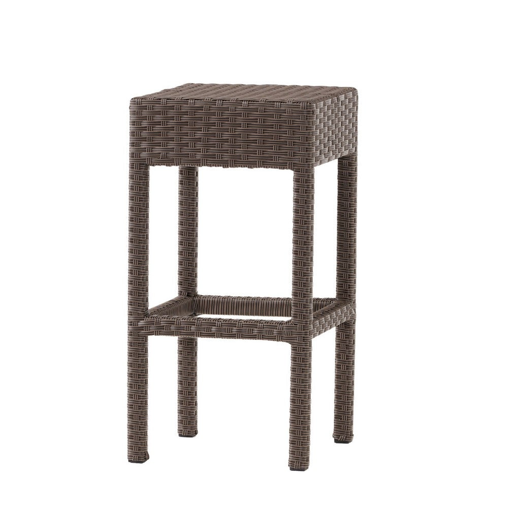 Benjara Outdoor Barstool Set of 2, Industrial Style Dark Brown Rattan Woven