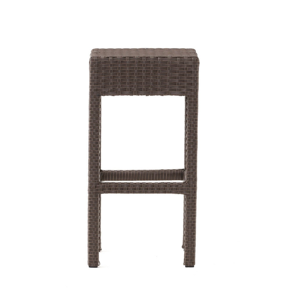 Benjara Outdoor Barstool Set of 2, Industrial Style Dark Brown Rattan Woven