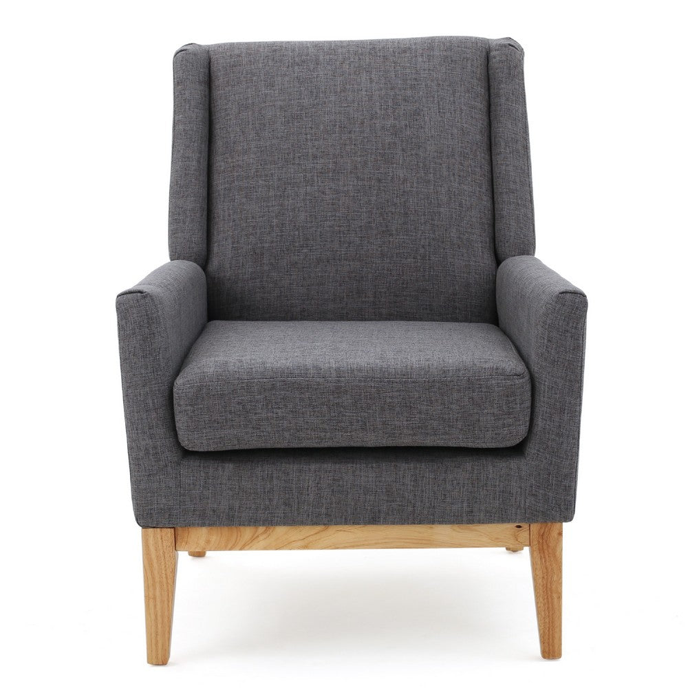Benjara Weli Accent Sofa Chair, Gray Fabric Padded Seat, Light Brown Legs
