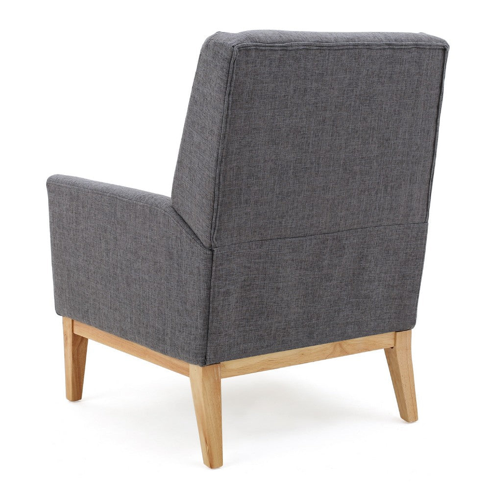 Benjara Weli Accent Sofa Chair, Gray Fabric Padded Seat, Light Brown Legs