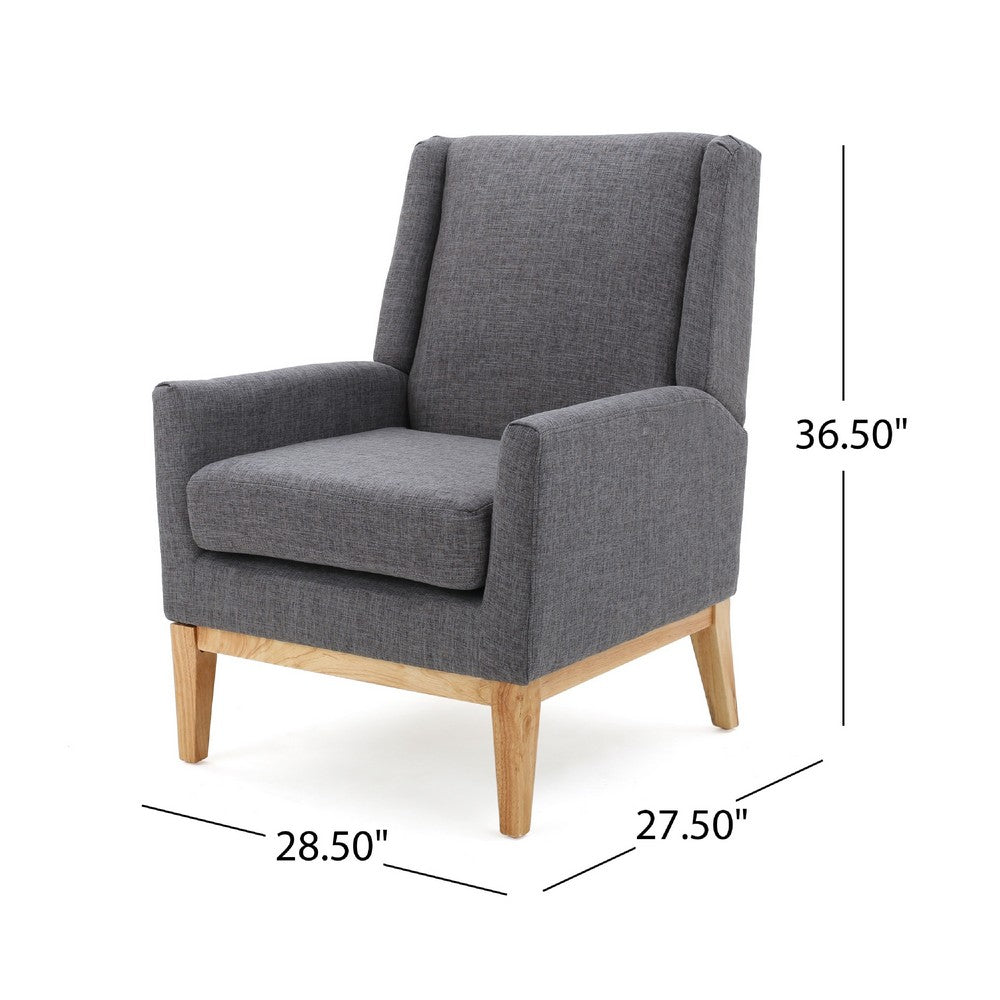 Benjara Weli Accent Sofa Chair, Gray Fabric Padded Seat, Light Brown Legs