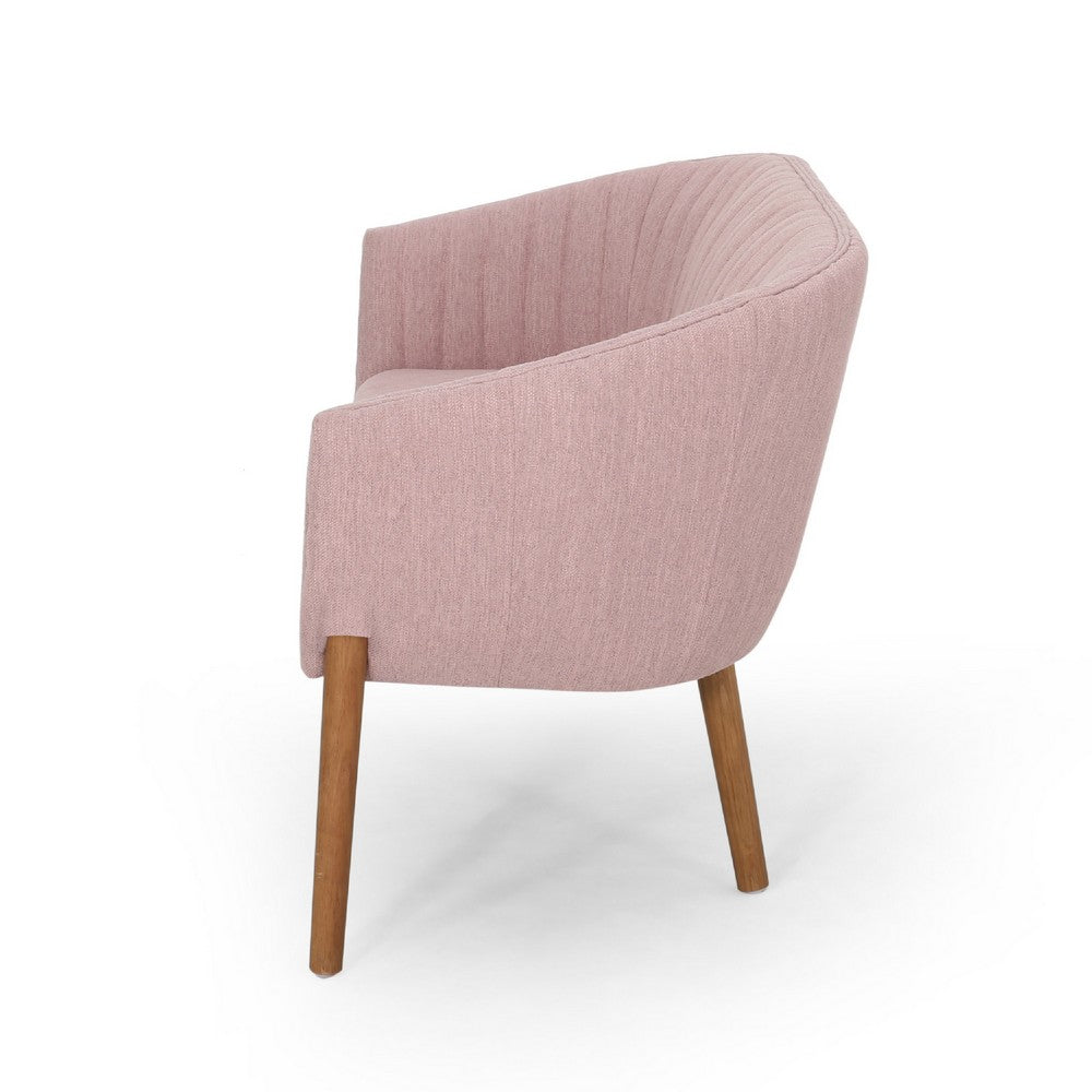Benjara Fery Loveseat, Blush Pink Fabric Channel Stitched Back, Brown 55 Inch