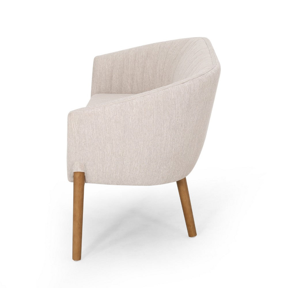 Benjara Fery Loveseat, Beige Fabric Channel Stitched Back, Brown Wood 55 Inch
