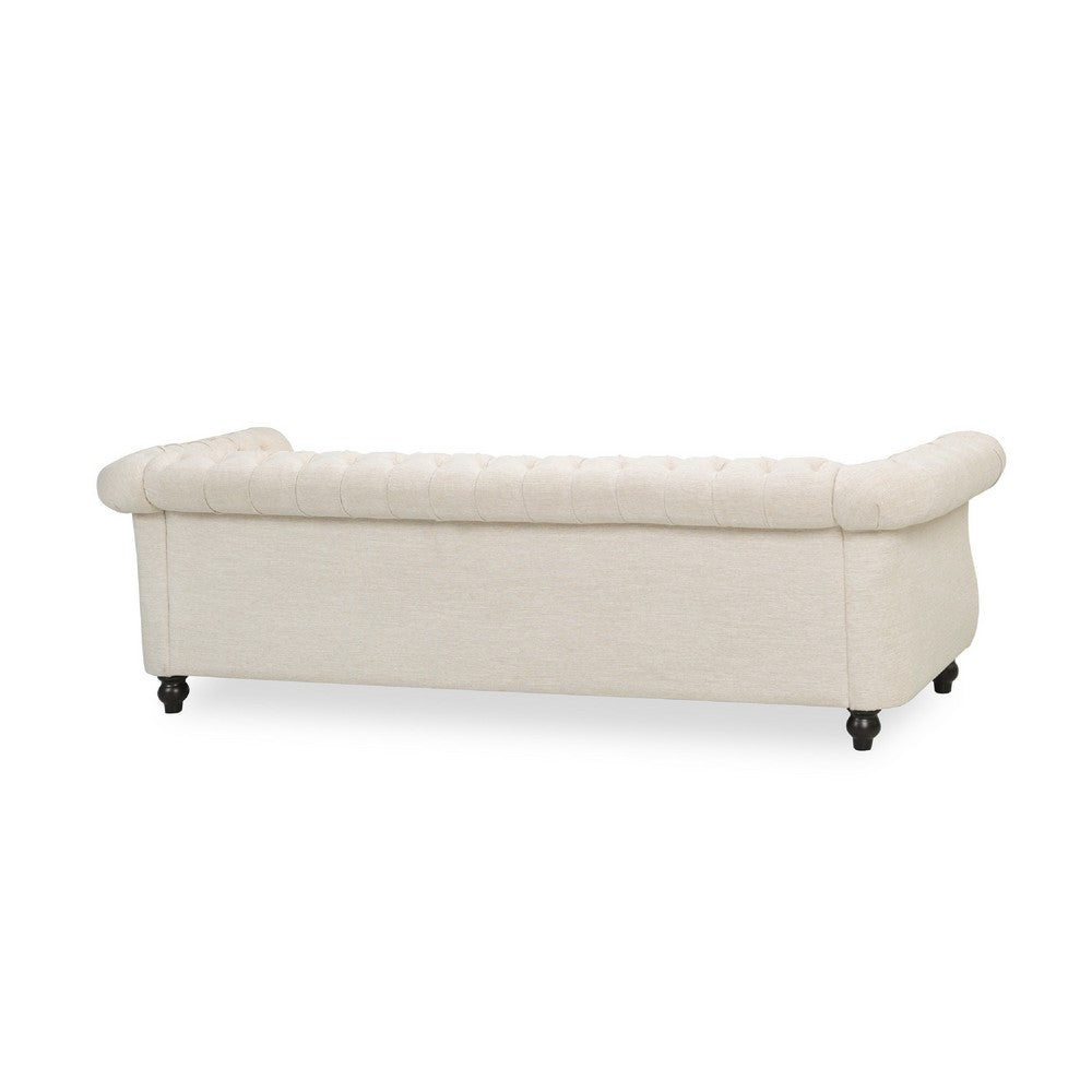 Benjara Nisy 3 Seater Sofa, Chesterfield Beige Fabric Tufted Back, 85 Inch