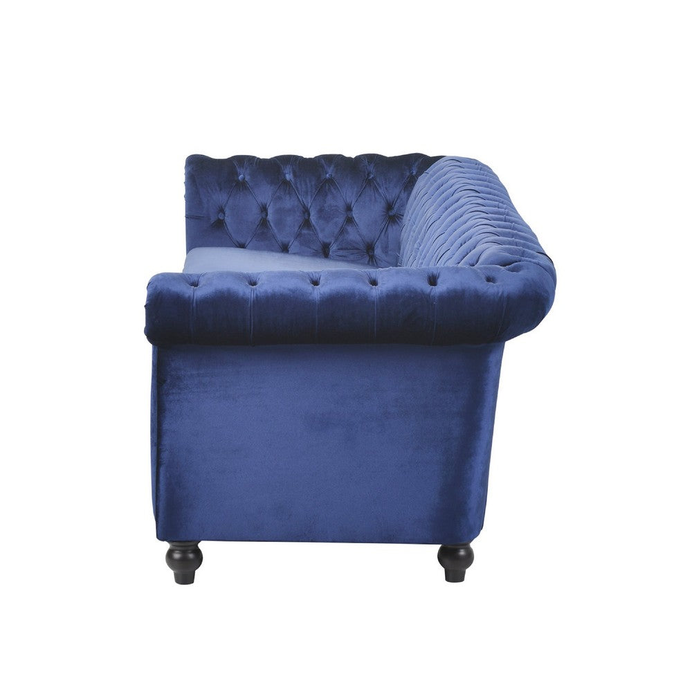 Benjara Nisy 3 Seater Sofa, Chesterfield Dark Blue Velvet Tufted Back, 85 Inch