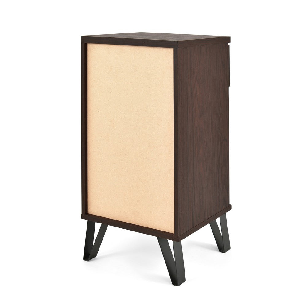 Benjara Livy Nightstand, 1 Drawer, Black Iron Legs, Walnut Brown, 27 Inch