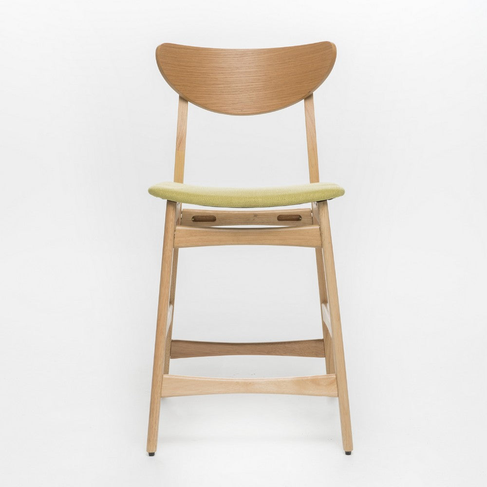Benjara Zily Counter Height Chairs Set of 2, Green Seat, Natural Brown Wood