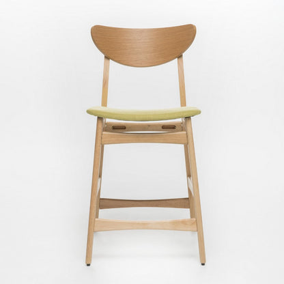 Benjara Zily Counter Height Chairs Set of 2, Green Seat, Natural Brown Wood