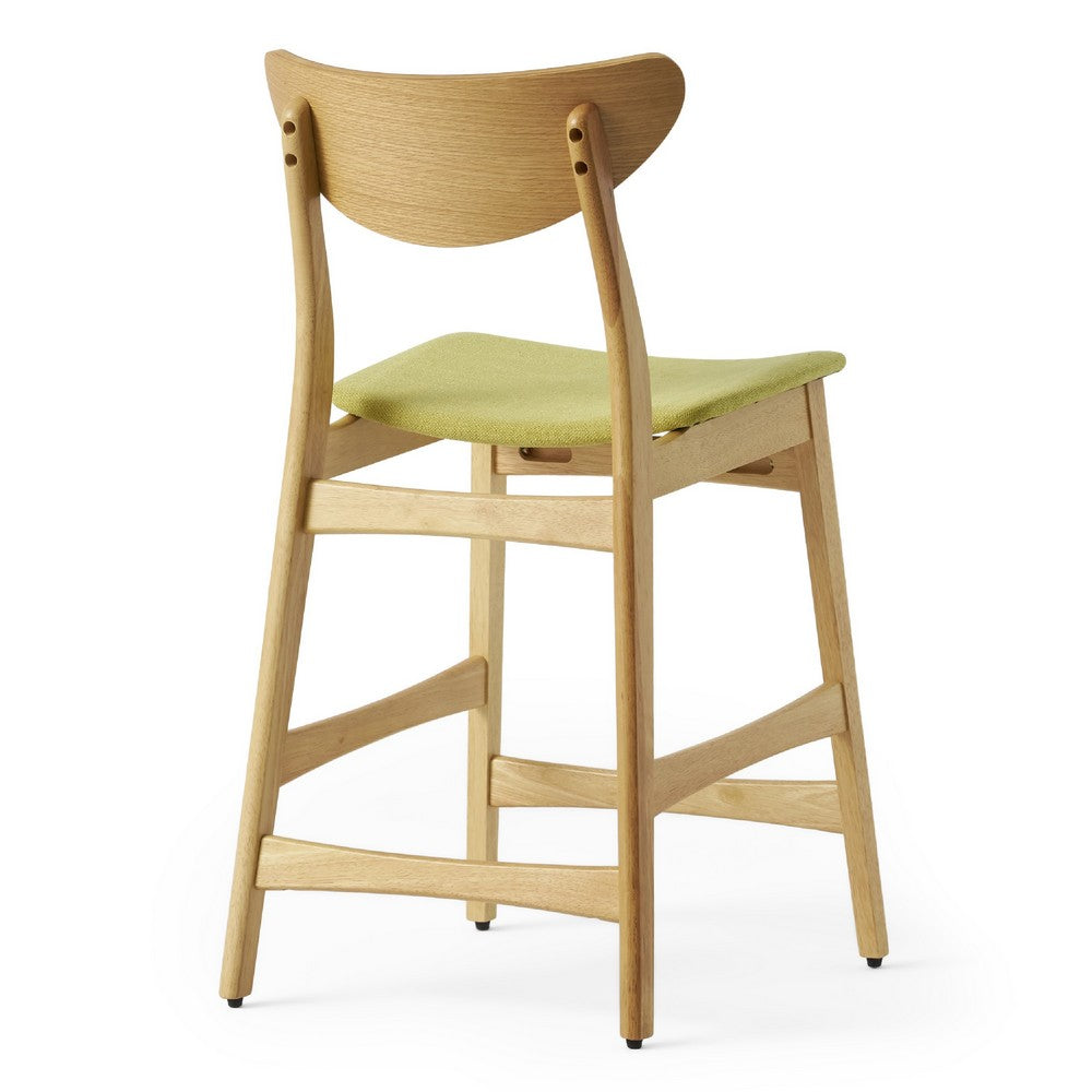 Benjara Zily Counter Height Chairs Set of 2, Green Seat, Natural Brown Wood