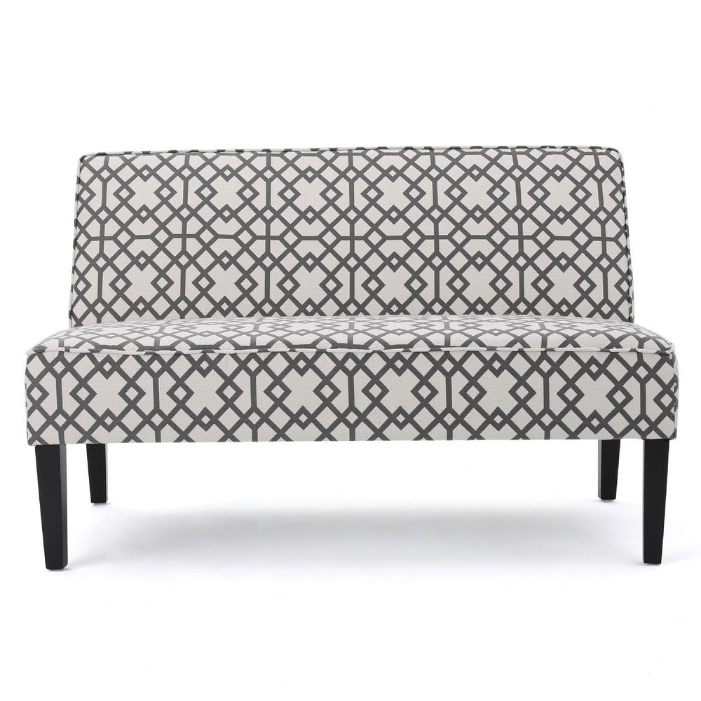 Benjara Xen Loveseat, Eclectic Gray And White Pattern Polyester, 50 Inch