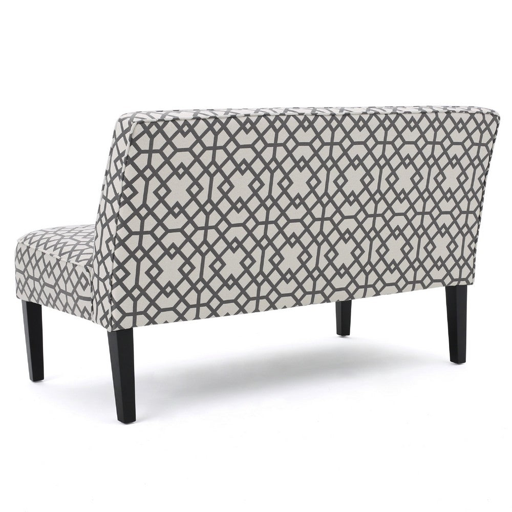 Benjara Xen Loveseat, Eclectic Gray And White Pattern Polyester, 50 Inch