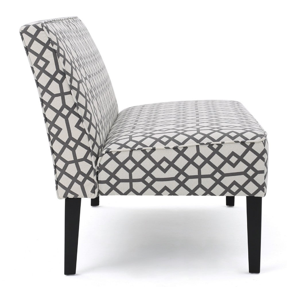 Benjara Xen Loveseat, Eclectic Gray And White Pattern Polyester, 50 Inch