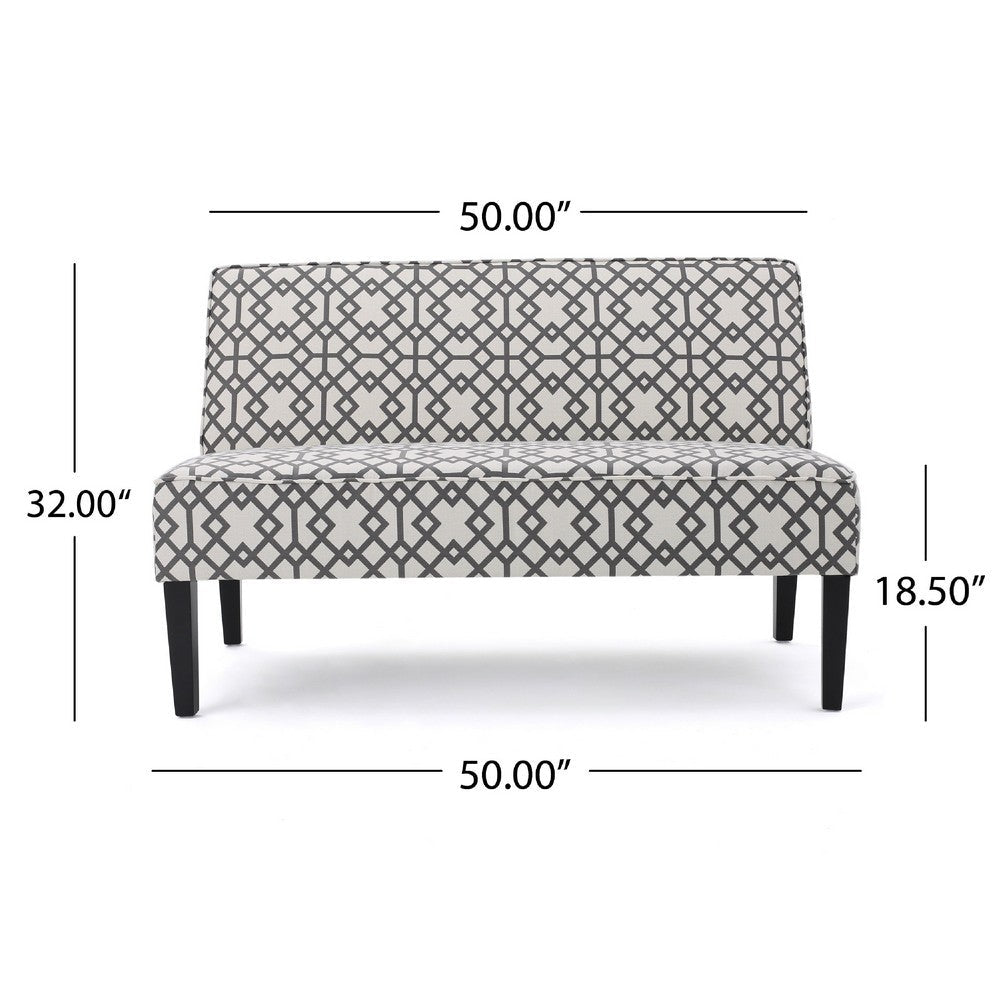 Benjara Xen Loveseat, Eclectic Gray And White Pattern Polyester, 50 Inch