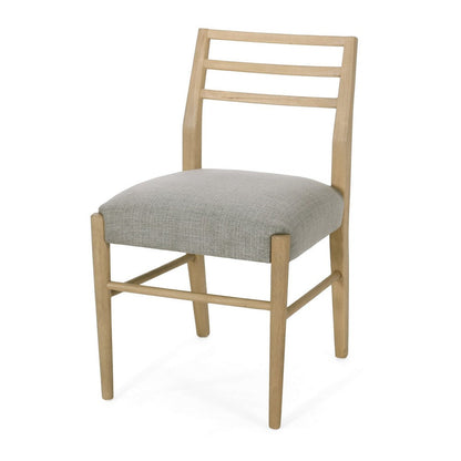 Benjara Piny Dining Side Chair Set of 2, Gray Padded Seat, Wood Ladderback