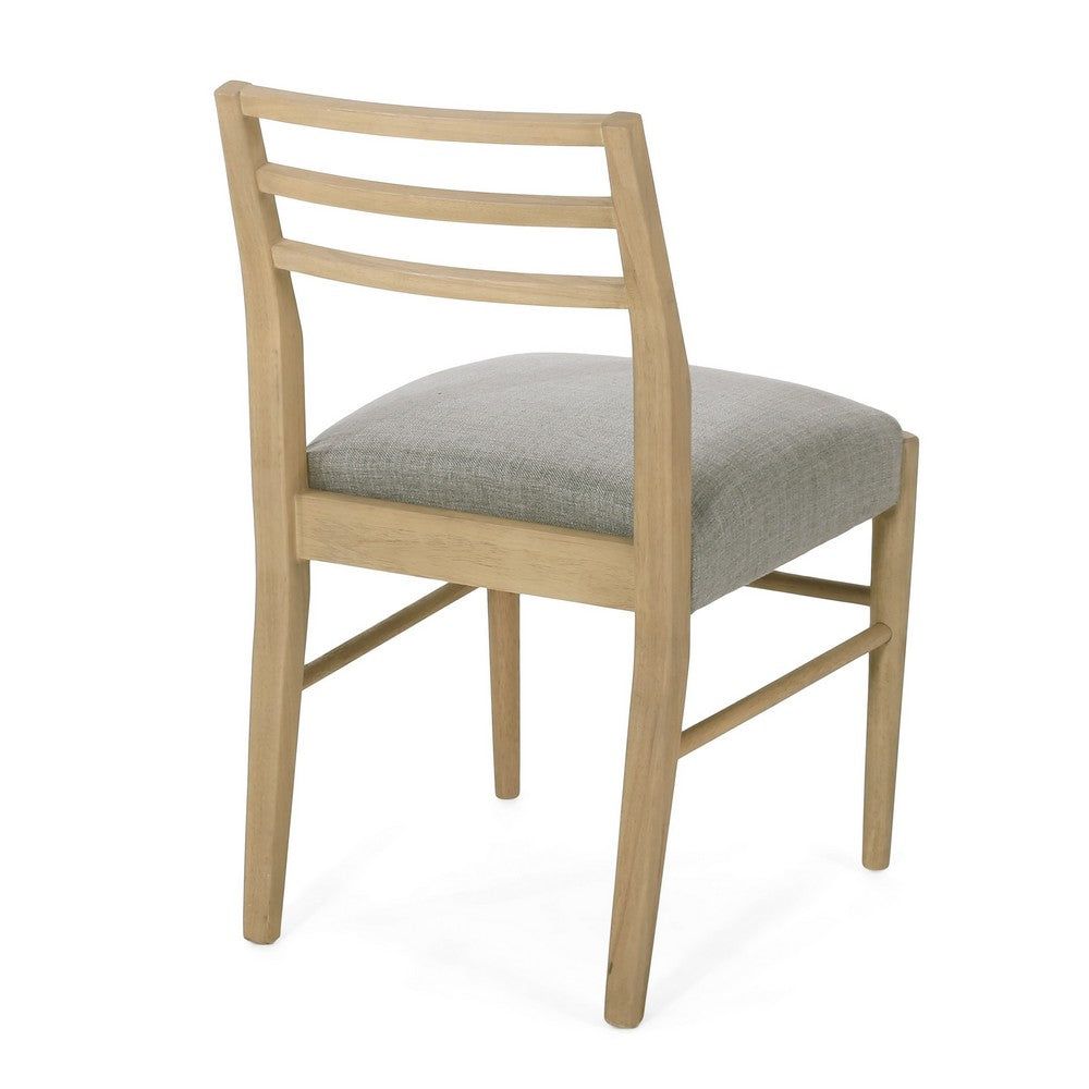 Benjara Piny Dining Side Chair Set of 2, Gray Padded Seat, Wood Ladderback