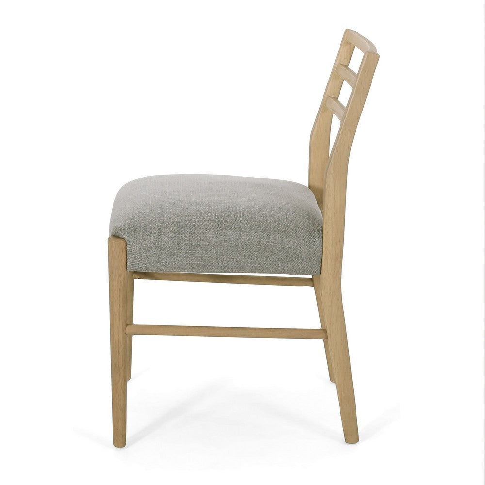 Benjara Piny Dining Side Chair Set of 2, Gray Padded Seat, Wood Ladderback