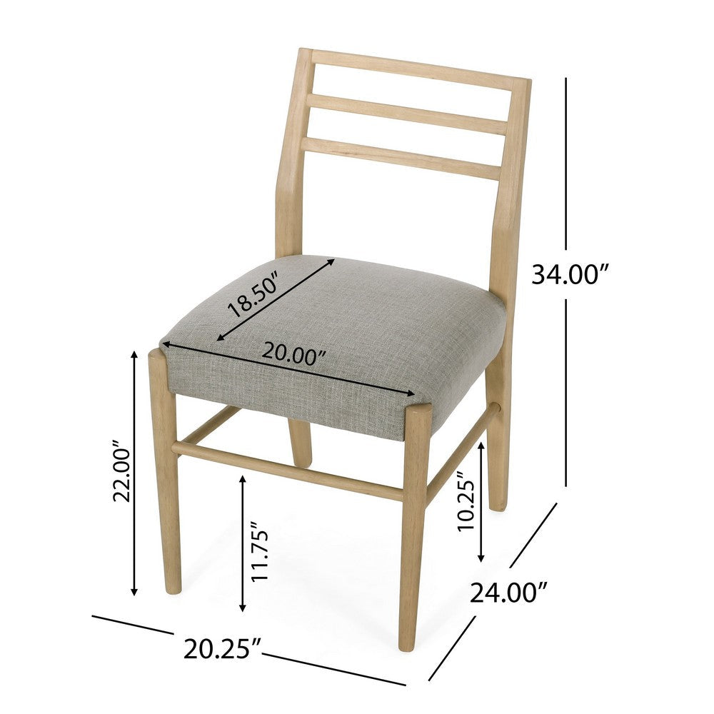 Benjara Piny Dining Side Chair Set of 2, Gray Padded Seat, Wood Ladderback
