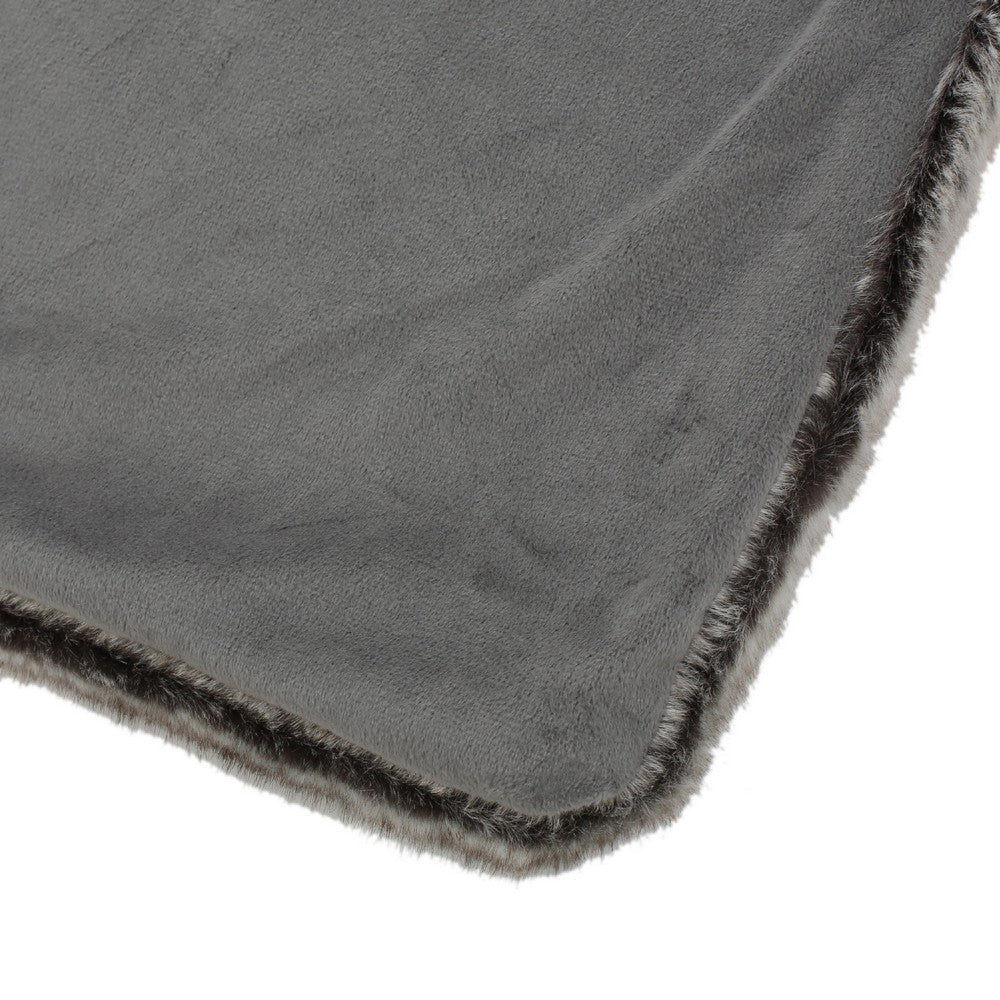 Benjara Tini 50x60 Throw Blanket, Rich Brown Faux Fur, One Sided Design