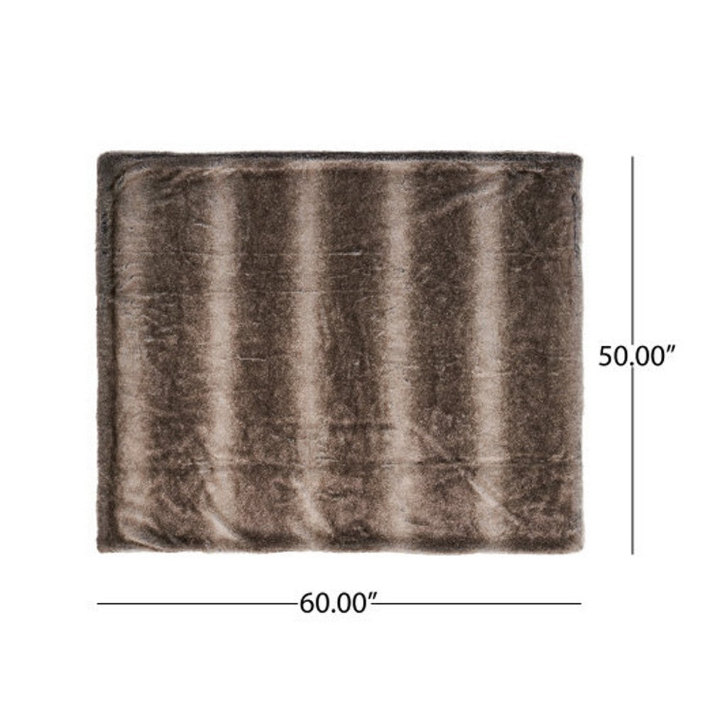 Benjara Tini 50x60 Throw Blanket, Rich Brown Faux Fur, One Sided Design