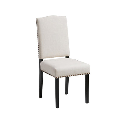 Benjara Kom Dining Chair, Beige Polyester, Soft Cushions, Espresso Brown Wood
