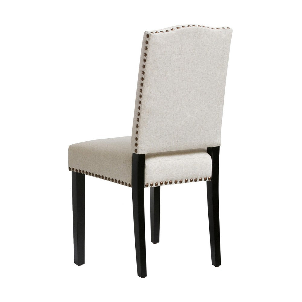 Benjara Kom Dining Chair, Beige Polyester, Soft Cushions, Espresso Brown Wood