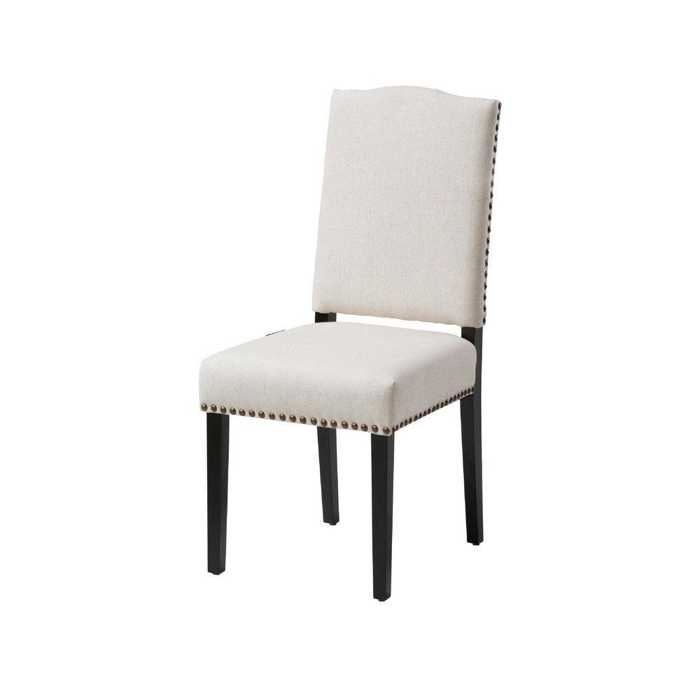 Benjara Kom Dining Chair, Beige Polyester, Soft Cushions, Espresso Brown Wood