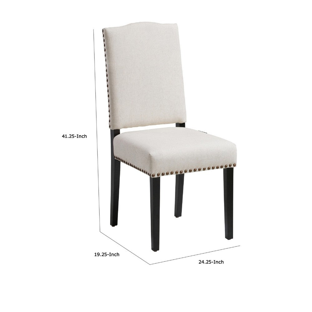 Benjara Kom Dining Chair, Beige Polyester, Soft Cushions, Espresso Brown Wood