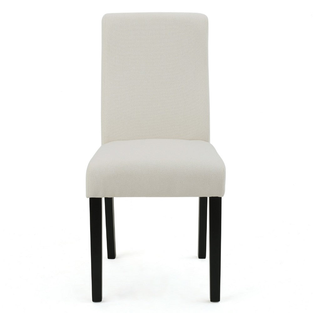 Benjara Celine Dining Side Chair Set of 2, Ivory Fabric And Black Wood Frame
