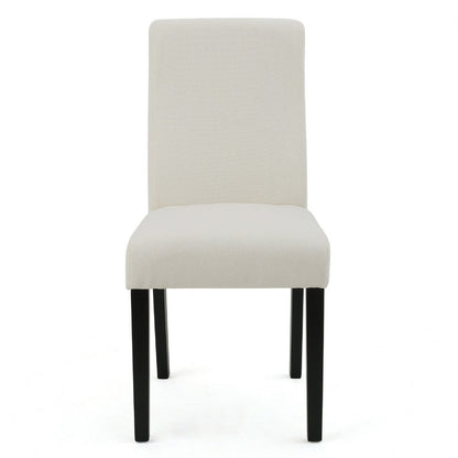 Benjara Celine Dining Side Chair Set of 2, Ivory Fabric And Black Wood Frame
